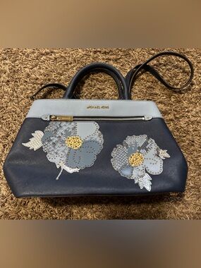 Michael Kors Hailee Flower Studded Leather Handbag Navy